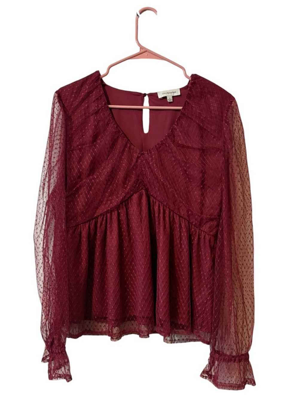 Long-Sleeve Wine Peplum Blouse by Charlotte Russe